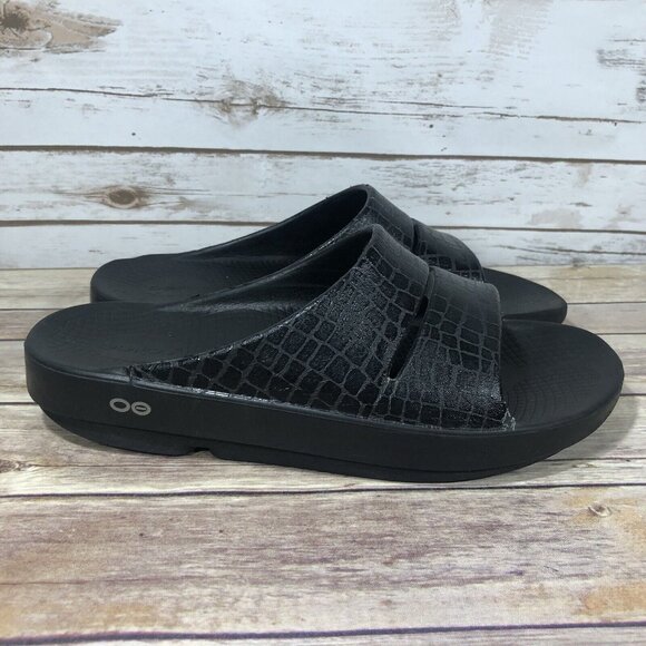 Oofos Ooahh Slip On Sandals Mens Size 9 Recovery Casual Comfort Black Rubber - Picture 5 of 12